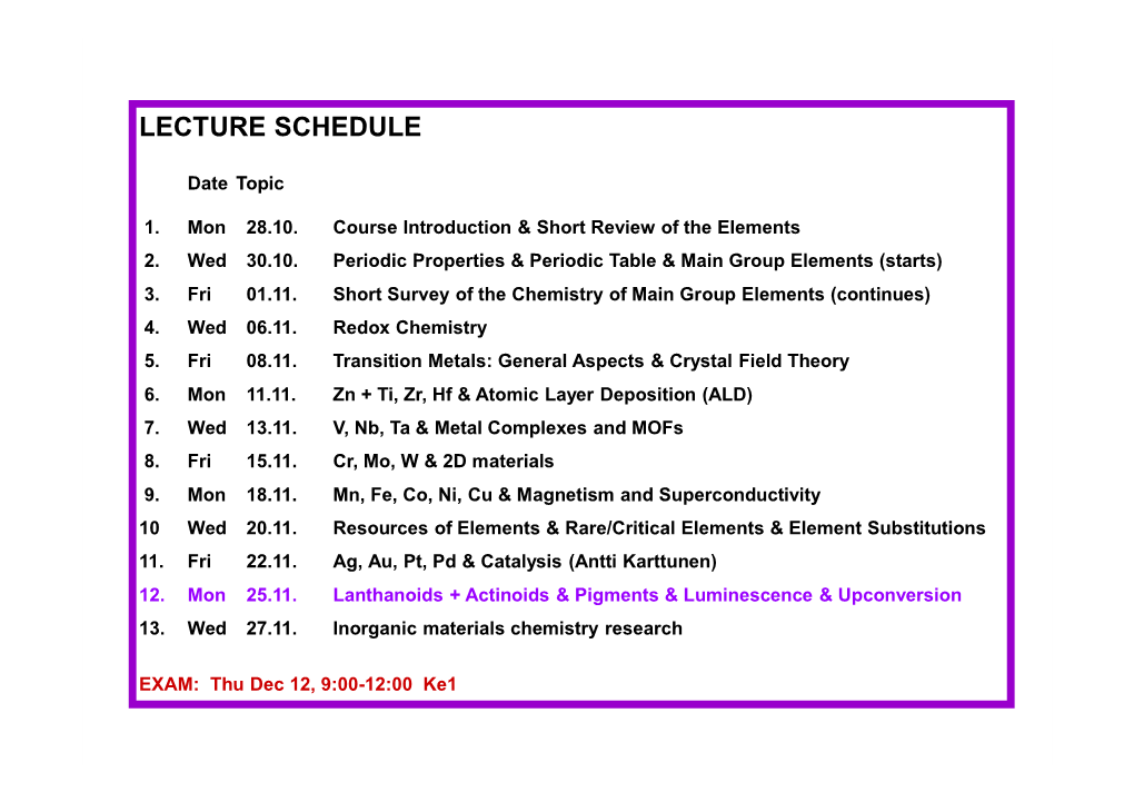 Lecture Schedule