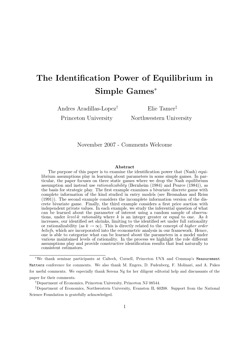 The Identification Power of Equilibrium in Simple Games