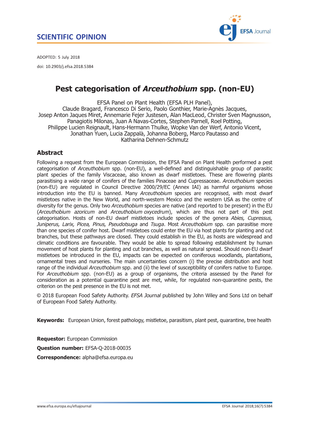 Pest Categorisation of Arceuthobium Spp. (Non-EU)