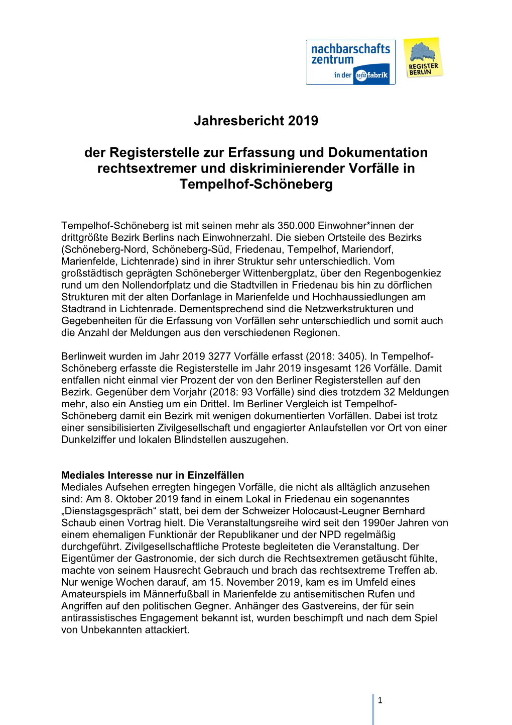 Jahresbericht 2019 Der Registerstelle Zur Erfassung Und Dokumentation