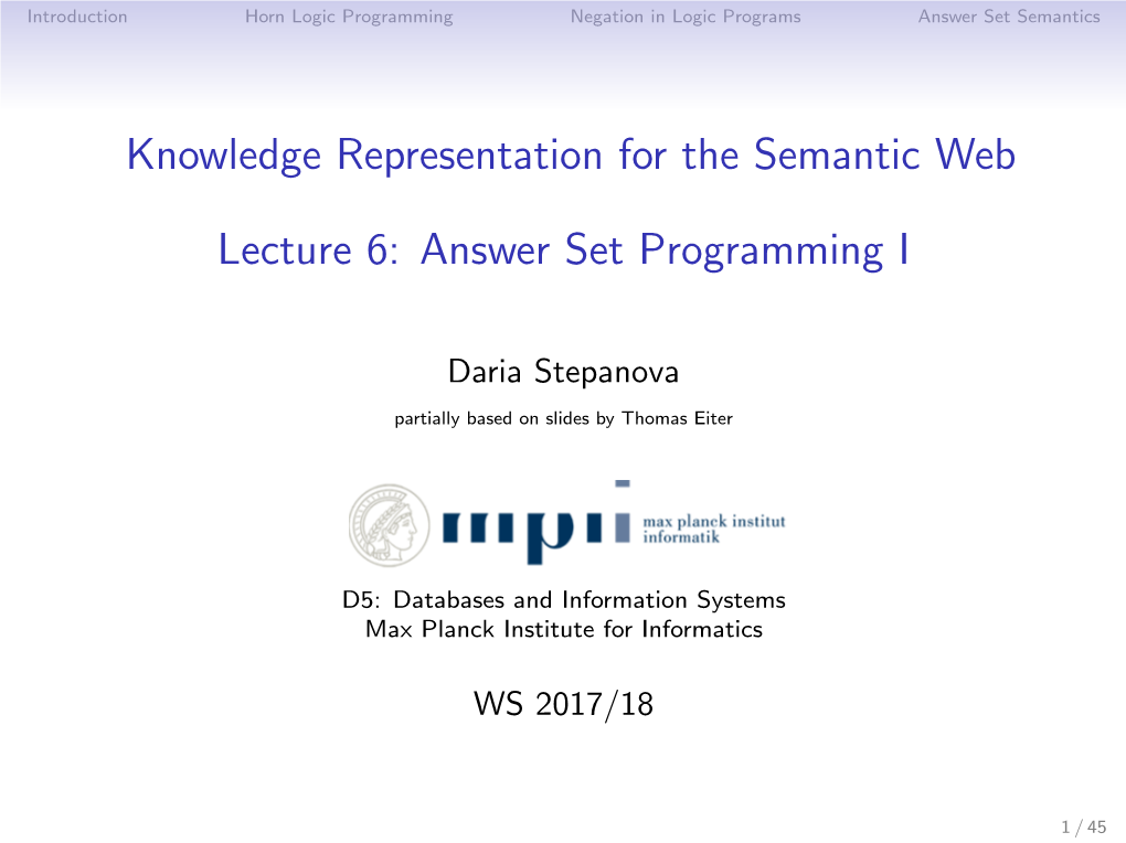 Knowledge Representation for the Semantic Web [2Ex] Lecture 6