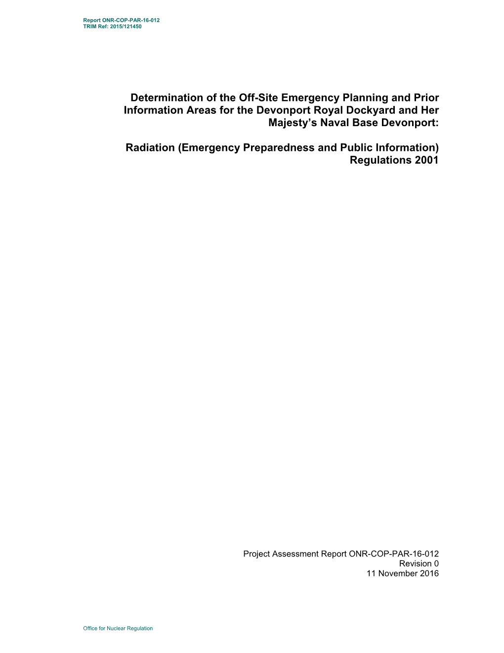 Determination of the Off-Site Emergency Planning and Prior Information Areas for the Devonport Royal Dockyard and Her Majesty’S Naval Base Devonport