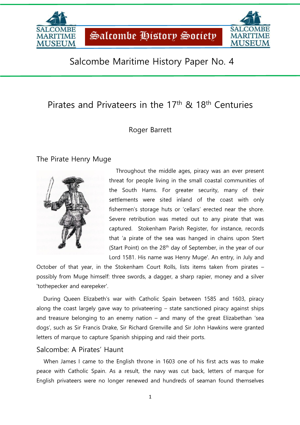 Pirates and Privateers in the 17Th & 18Th Centuries Salcombe Maritime