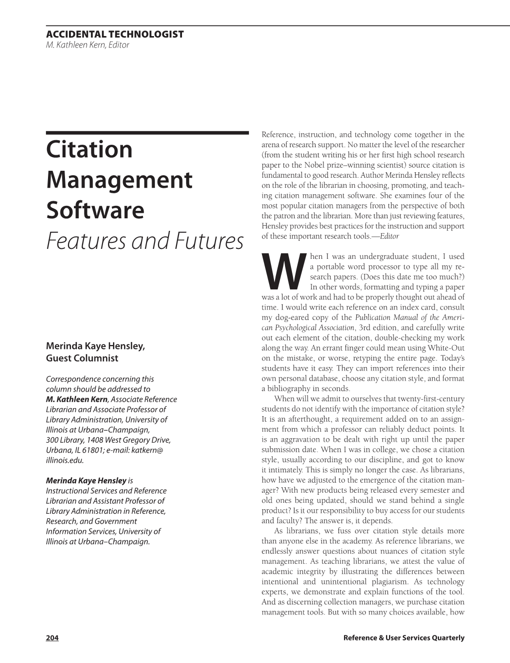 Citation Management Software Features and Futures