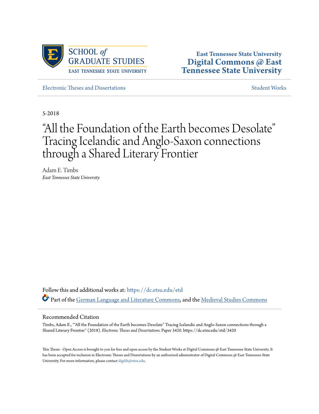 The Foundation of the Earth Becomes Desolate” Tracing Icelandic and Anglo-Saxon Connections Through a Shared Literary Frontier Adam E