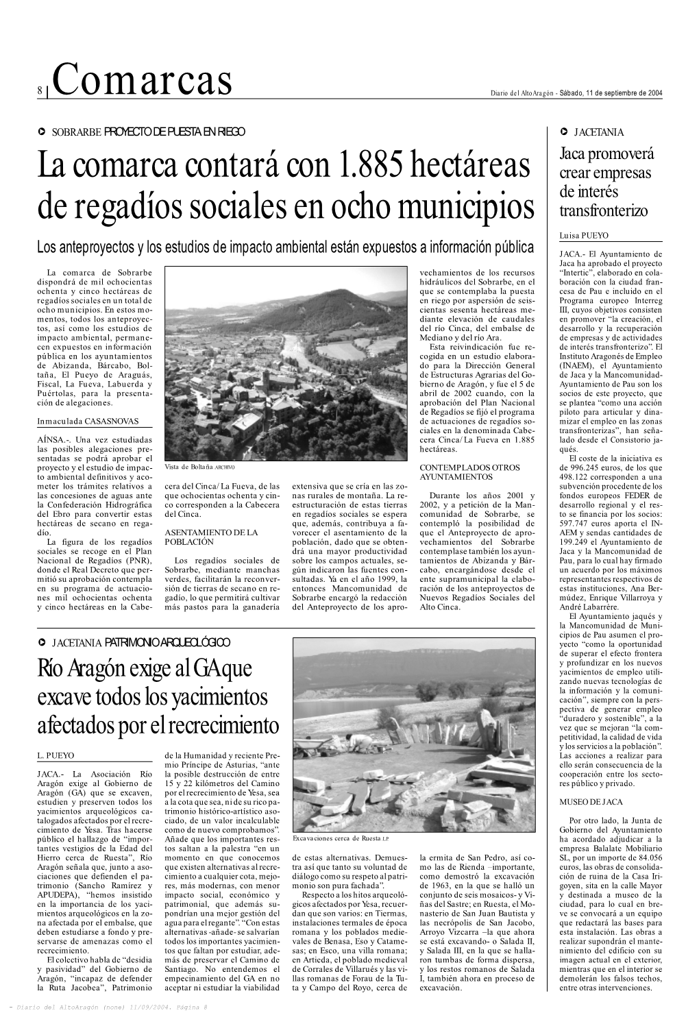 8 | Comarcas Diario Del Altoaragón - Sábado, 11 De Septiembre De 2004