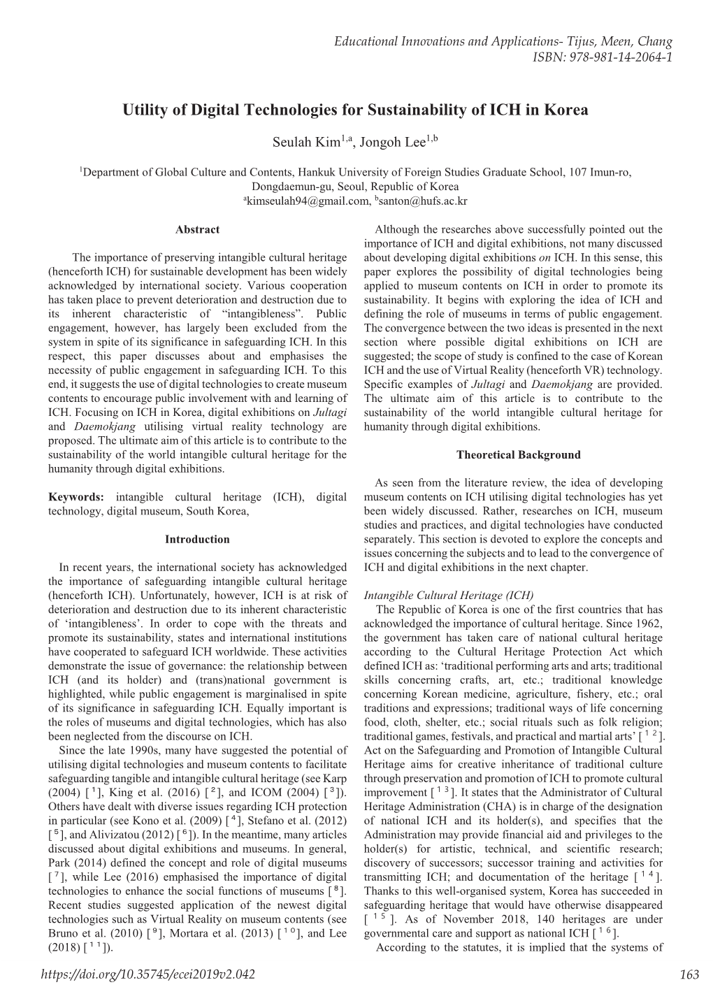 Utility of Digital Technologies for Sustainability of ICH in Korea