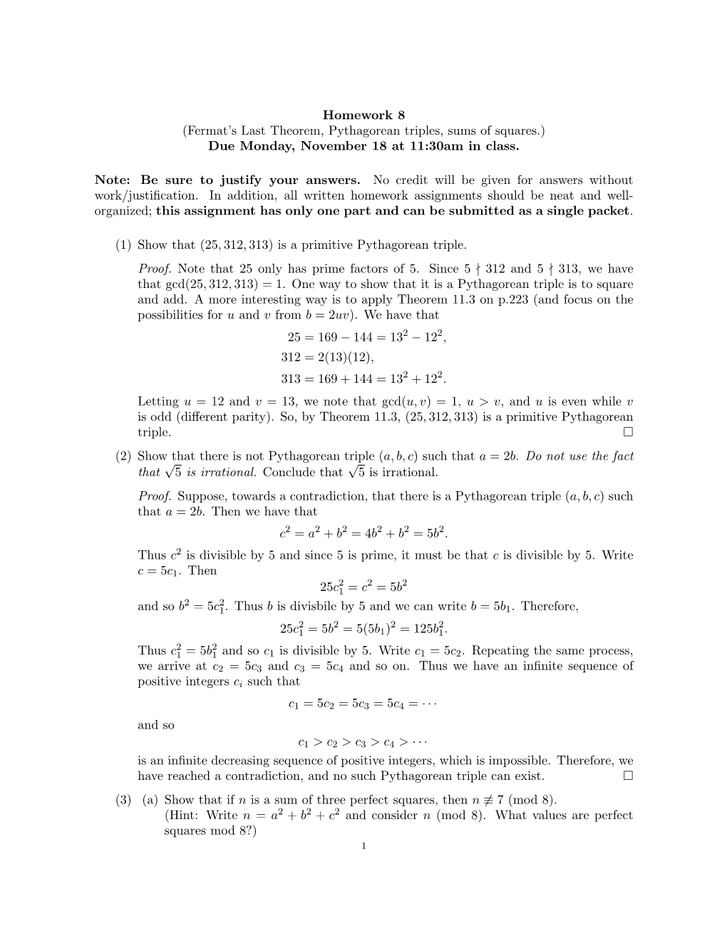 Fermat's Last Theorem, Pythagorean Triples, Sums of Squares