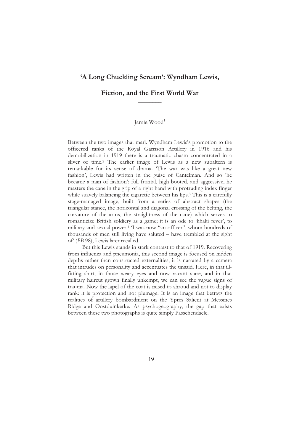 'A Long Chuckling Scream': Wyndham Lewis, Fiction, and the First World