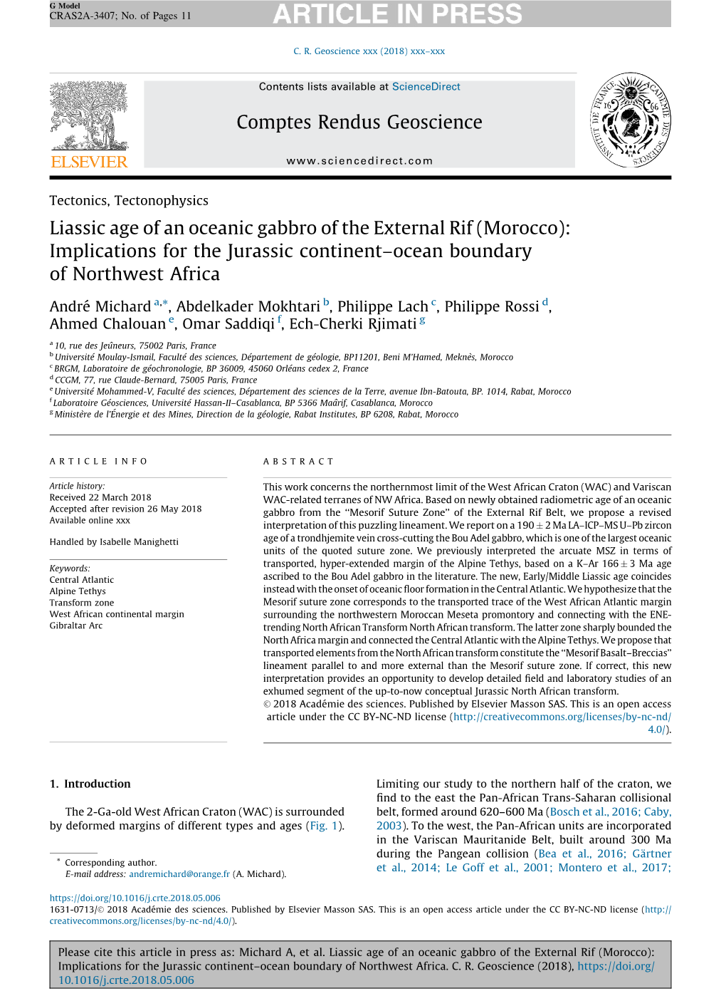 Liassic Age of an Oceanic Gabbro of the External Rif (Morocco): Implications for the Jurassic Continent-Ocean Boundary of Northw