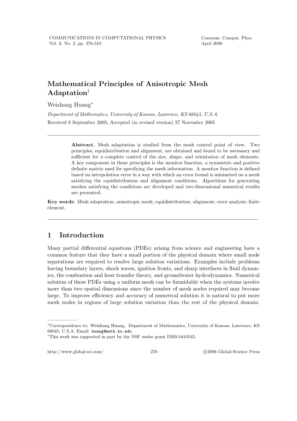 Mathematical Principles of Anisotropic Mesh Adaptation† 1 Introduction