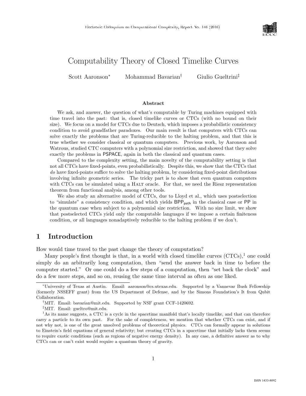 Computability Theory of Closed Timelike Curves