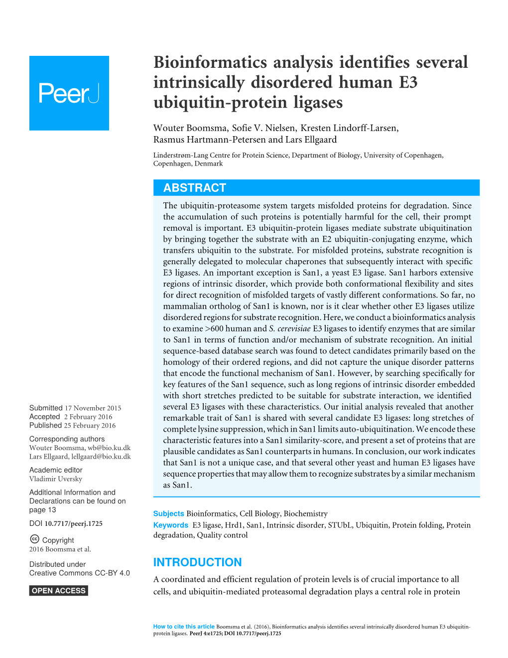 Bioinformatics Analysis Identifies Several Intrinsically Disordered Human E3 Ubiquitin-Protein Ligases