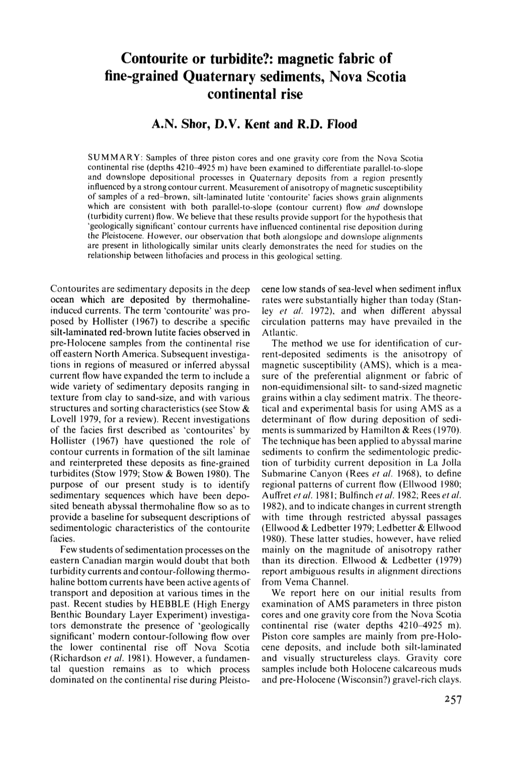 Contourite Or Turbidite?: Magnetic Fabric of Fine-Grained Quaternary Sediments, Nova Scotia Continental Rise