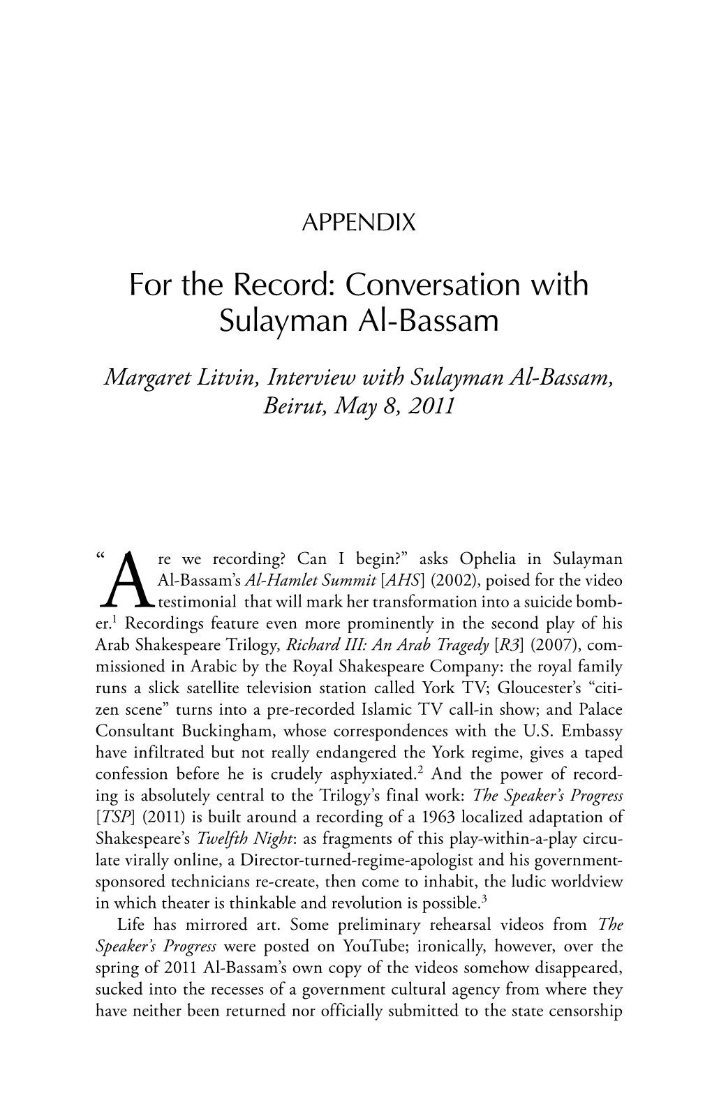 For the Record: Conversation with Sulayman Al-Bassam