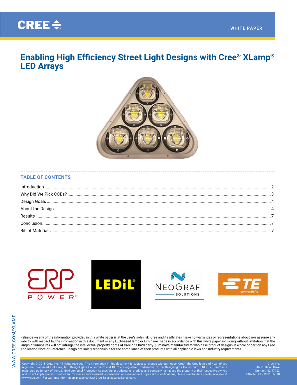 Enabling High Efficiency Street Light Designs with Cree® Xlamp® LED Arrays