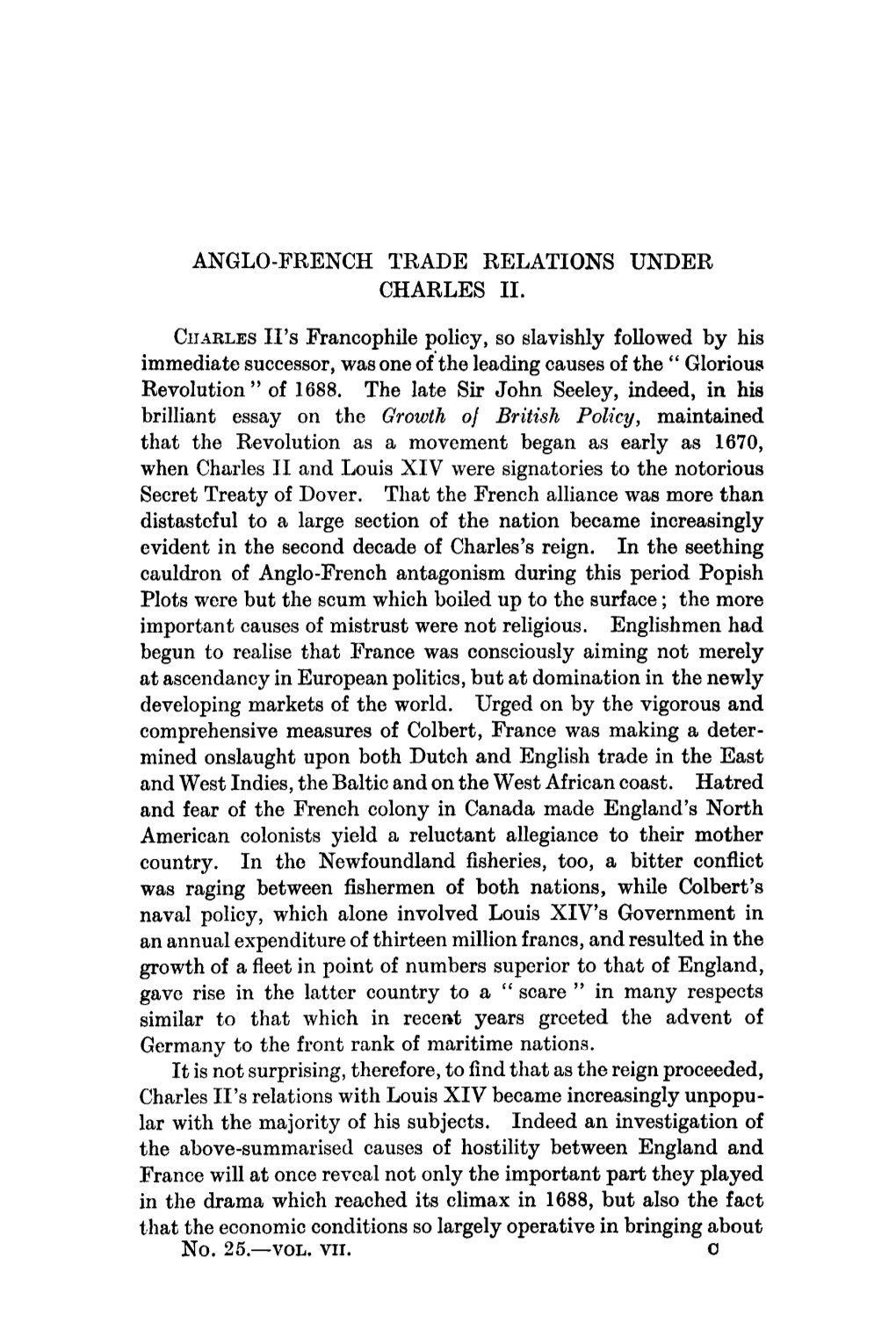 Anglo-French Trade Relations Under Charles Ii
