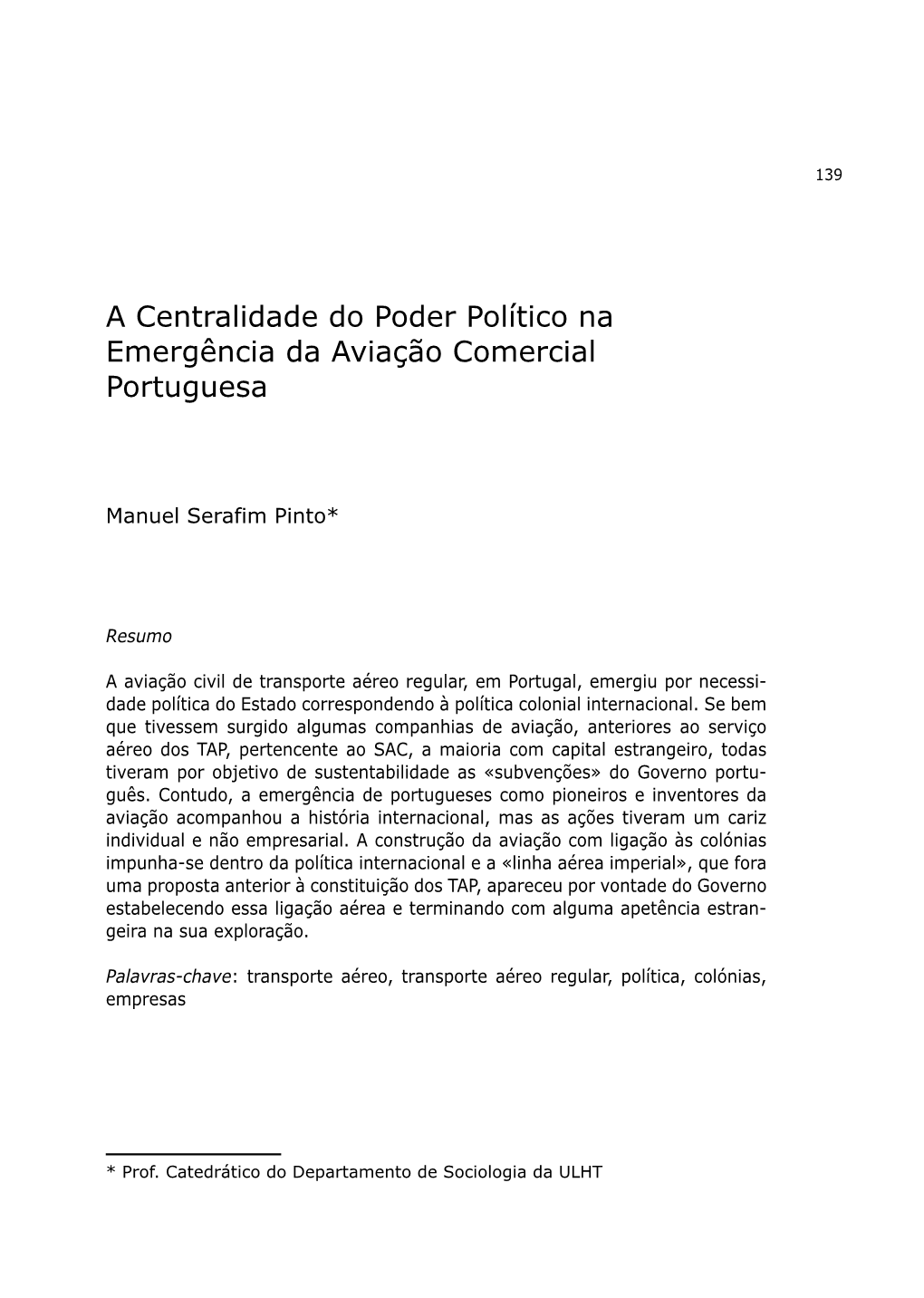 A Centralidade Do Poder Político Na Emergência Da Aviação Comercial Portuguesa