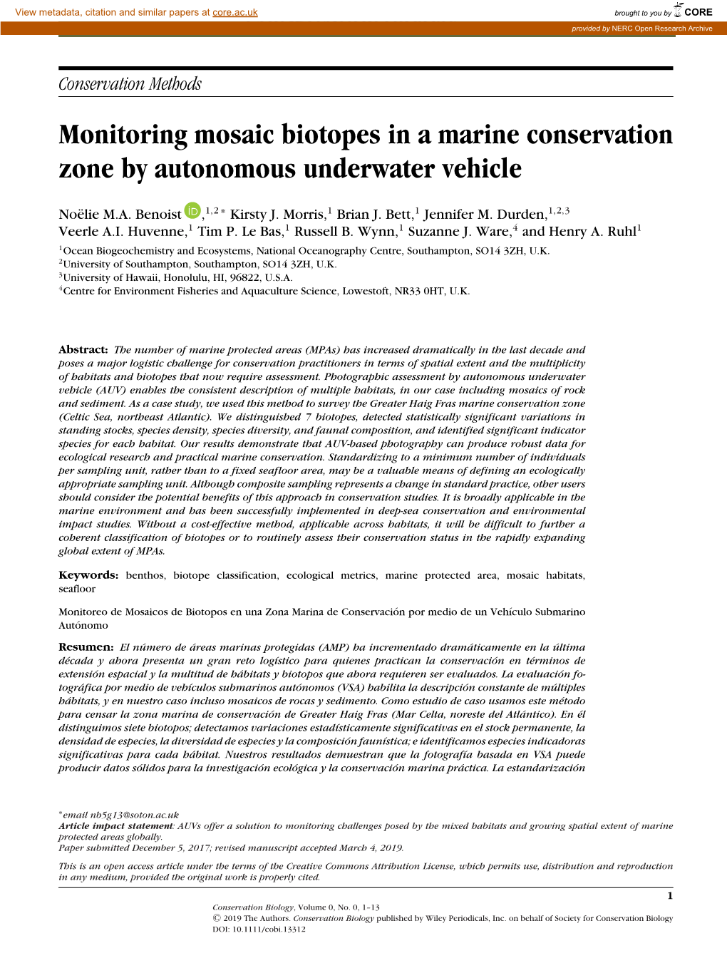 Monitoring Mosaic Biotopes in a Marine Conservation Zone by Autonomous Underwater Vehicle