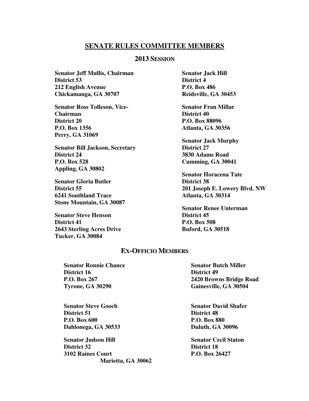 Senate Rules Committee Members 2013 S