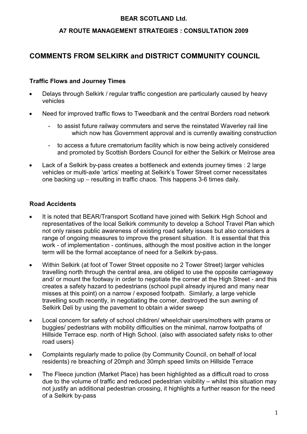 A7 Route Management Strategies : Consultation 2009