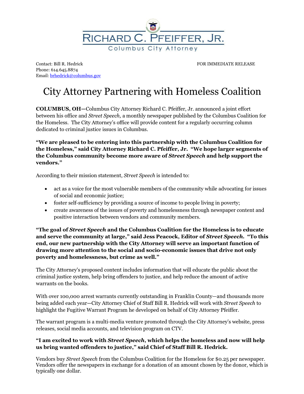 City Attorney Partnering with Homeless Coalition