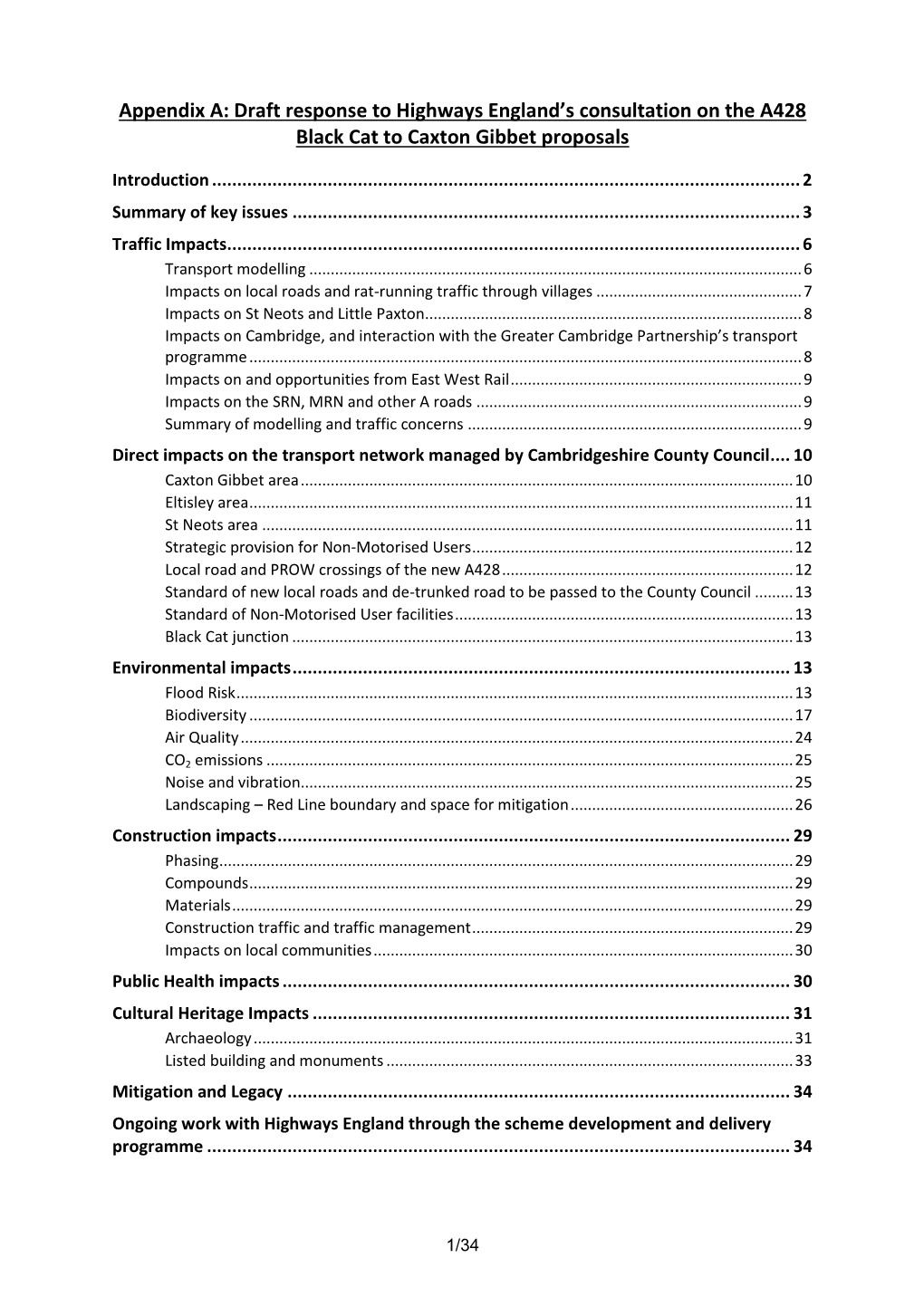 Draft Response to Highways England's Consultation on the A428 Black Cat