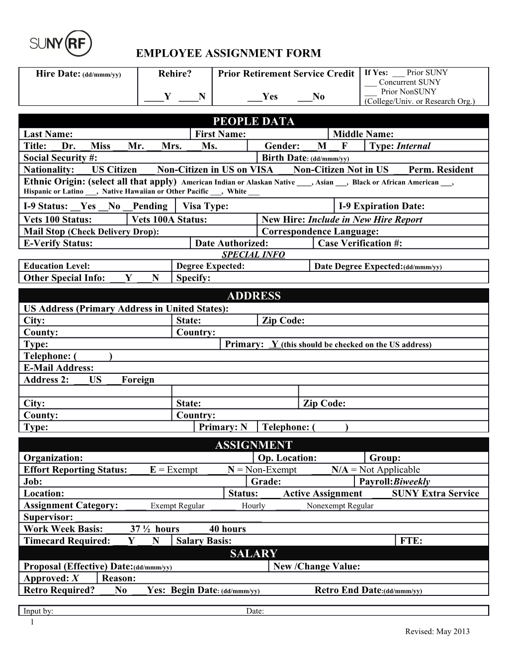 Employee Assignment Form (Word)