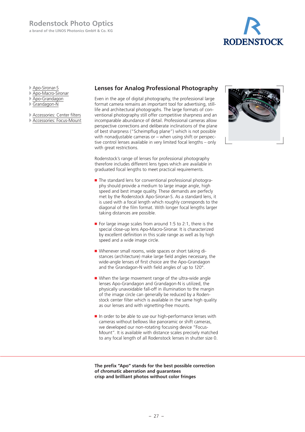 Lenses for Analog Professional Photography