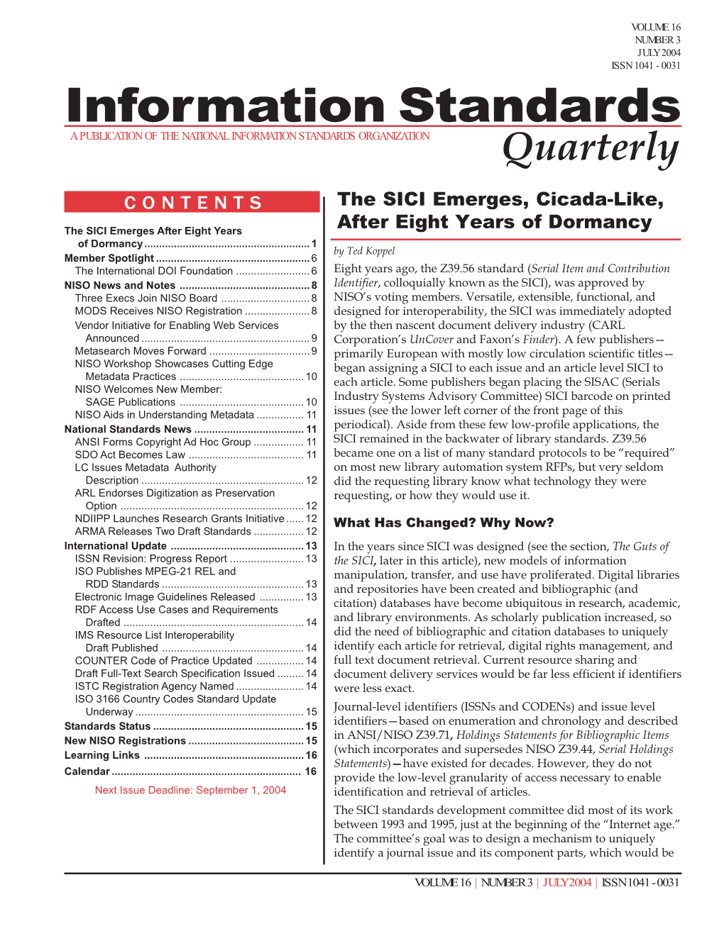 Information Standards Quarterly July 2004