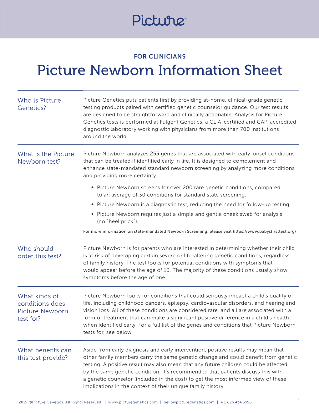 Picture Newborn Information Sheet