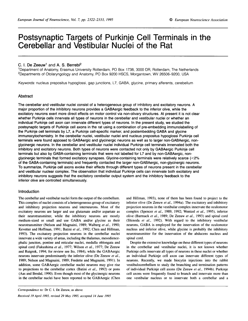 Postsynaptic Targets of Purkinje Cell Terminals in the Cerebellar and Vestibular Nuclei of the Rat
