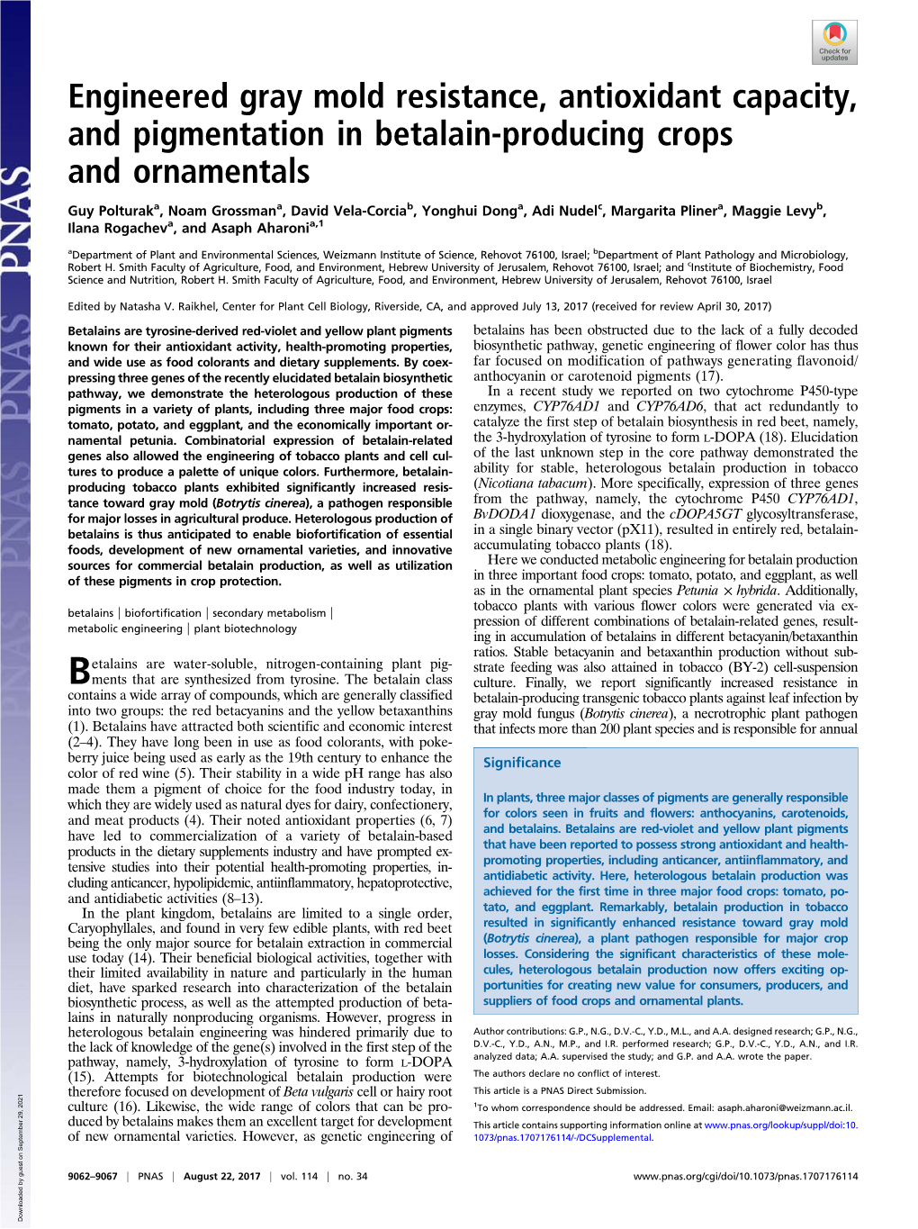 Engineered Gray Mold Resistance, Antioxidant Capacity, and Pigmentation in Betalain-Producing Crops and Ornamentals