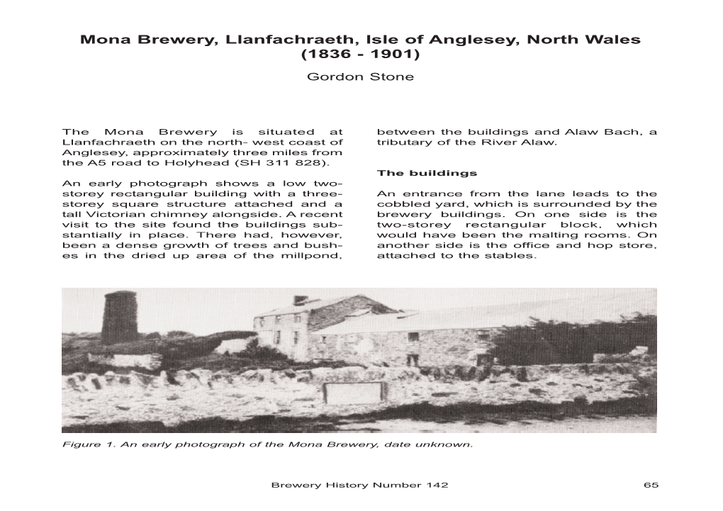 Mona Brewery, Llanfachraeth, Isle of Anglesey, North Wales (1836 - 1901) Gordon Stone