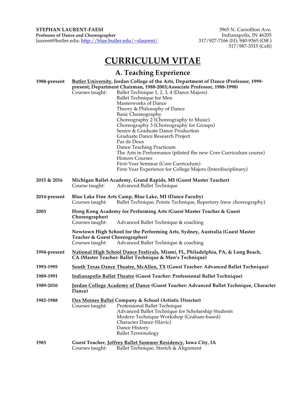 Curriculum Vitae A