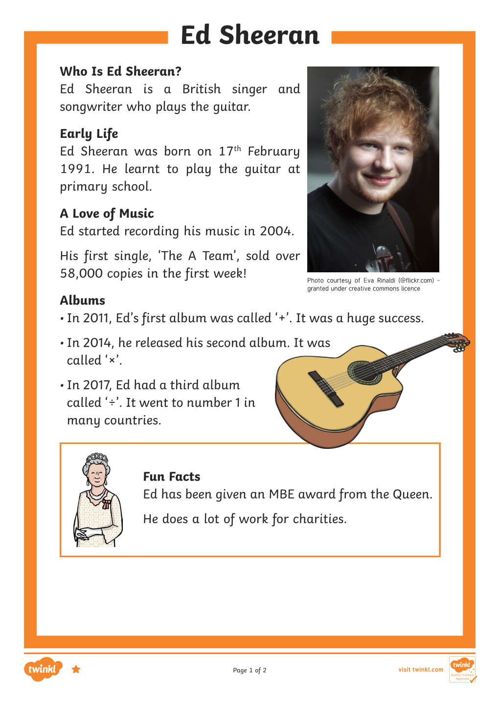 Ed Sheeran Reading Comprehension