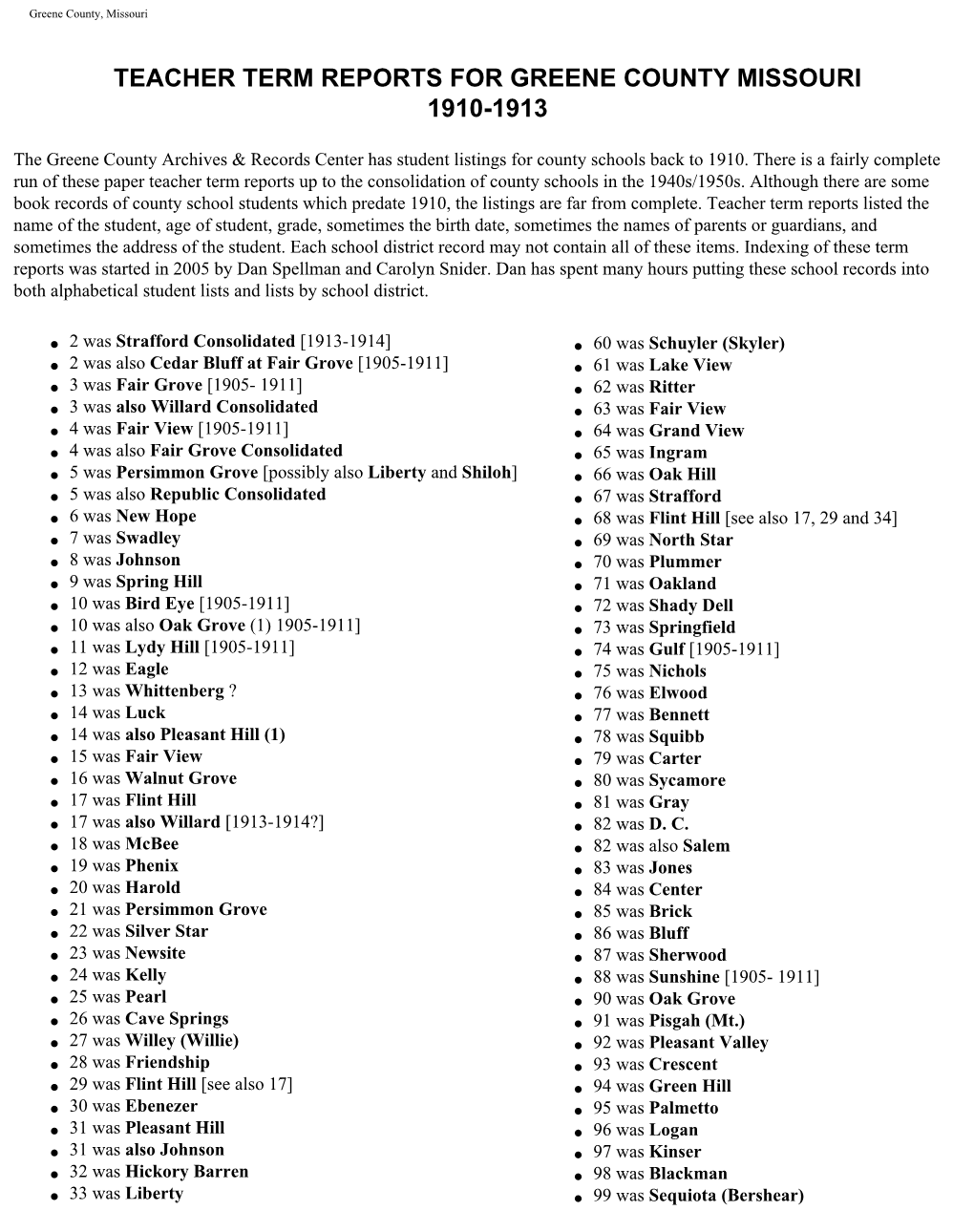 Teacher Term Reports for Greene County Missouri 1910-1913