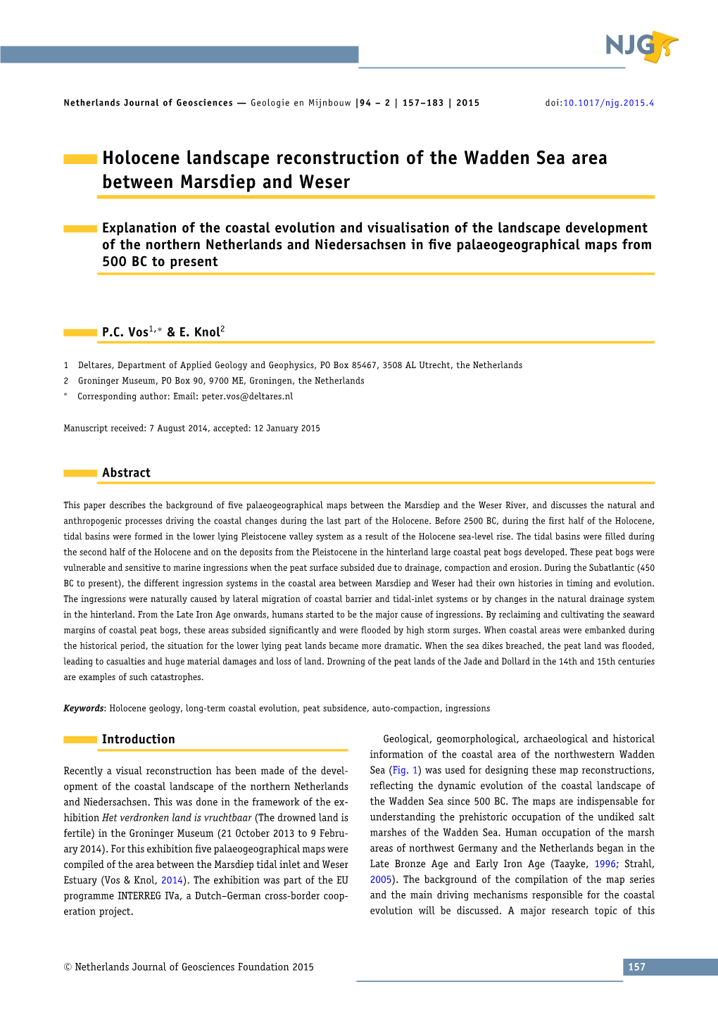 Holocene Landscape Reconstruction of the Wadden Sea Area Between Marsdiep and Weser