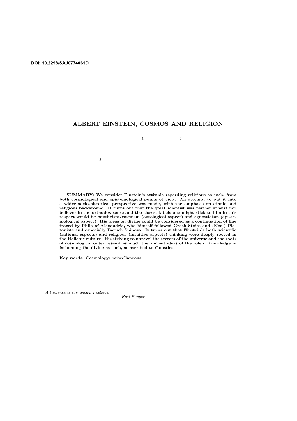 Albert Einstein, Cosmos and Religion