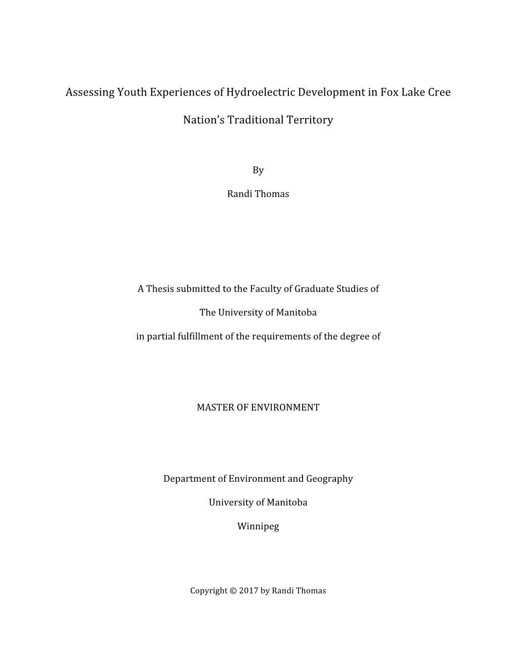 Assessing Youth Experiences of Hydroelectric Development in Fox Lake Cree