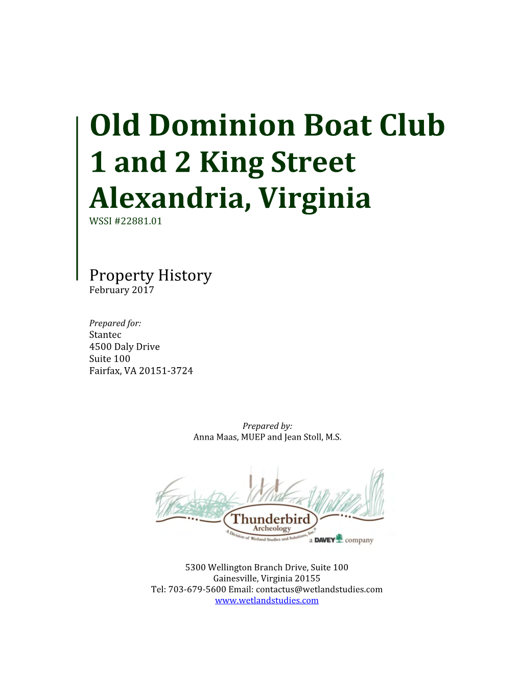 Old Dominion Boat Club 1 and 2 King Street Alexandria, Virginia WSSI #22881.01
