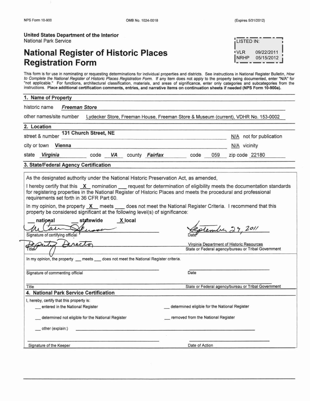 NPS Form 10 900 OMB No. 1024 0018