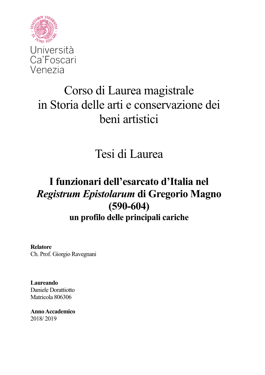 I Funzionari Dell'esarcato D'italia Nel Registrum Epistolarum Di Gregorio