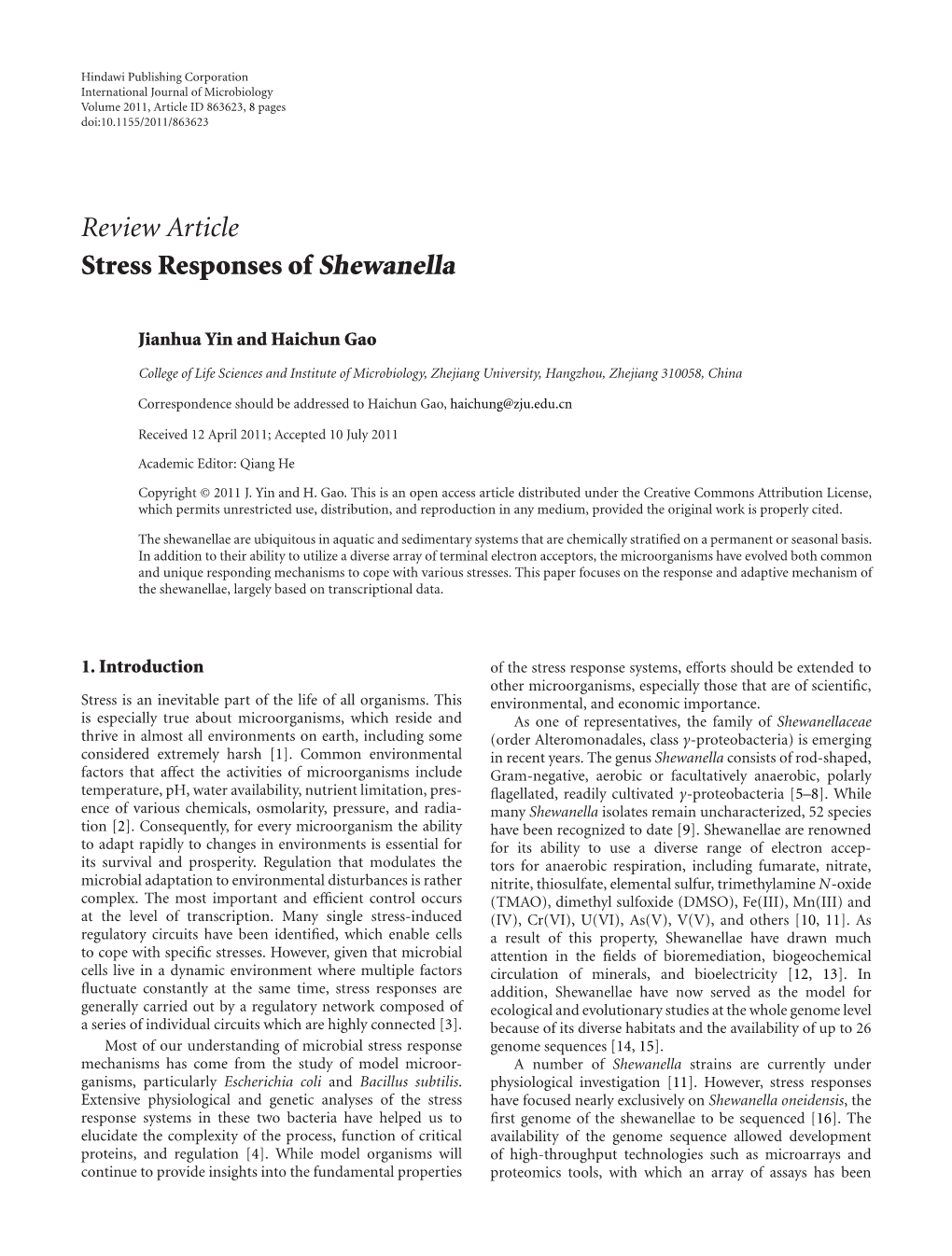 Stress Responses of Shewanella