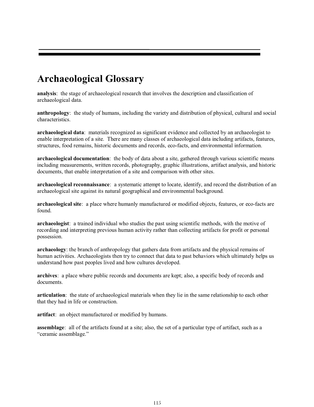 Archaeological Glossary Analysis: the Stage of Archaeological Research That Involves the Description and Classification of Archaeological Data