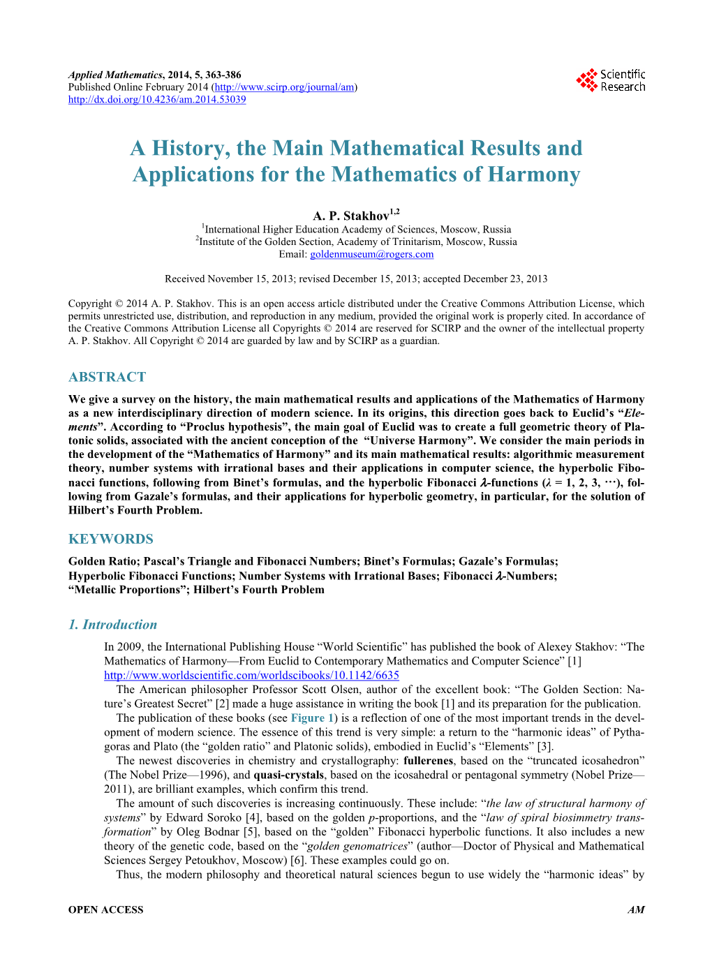 A History, the Main Mathematical Results and Applications for the Mathematics of Harmony