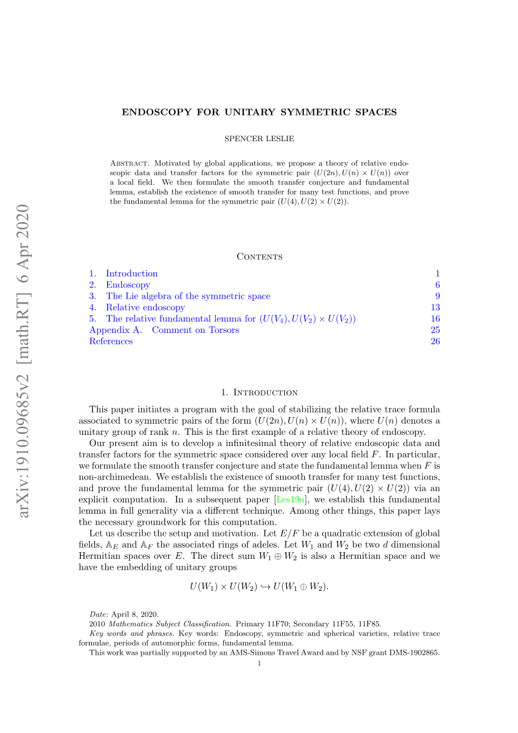 Endoscopy for Unitary Symmetric Spaces 11