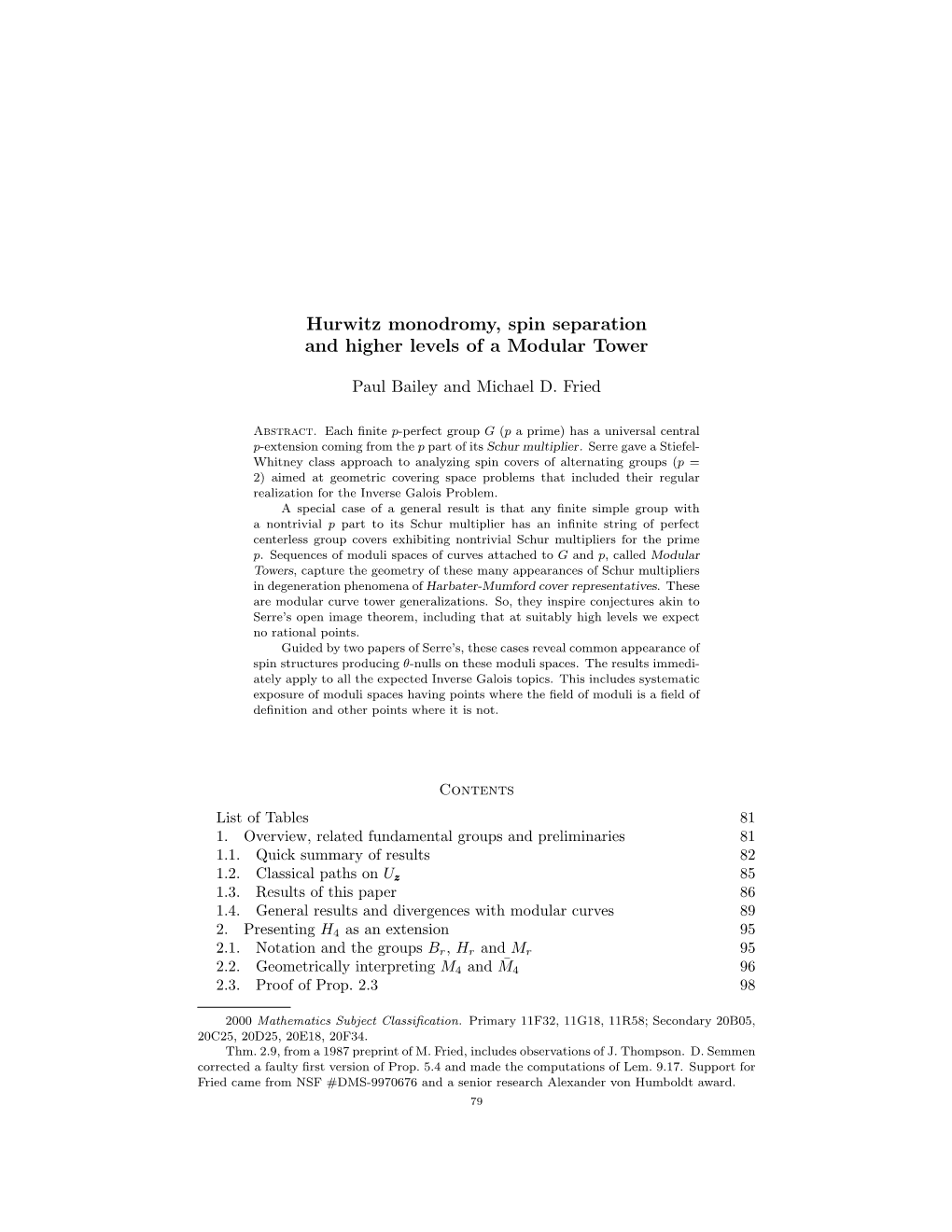 Hurwitz Monodromy, Spin Separation and Higher Levels of a Modular Tower