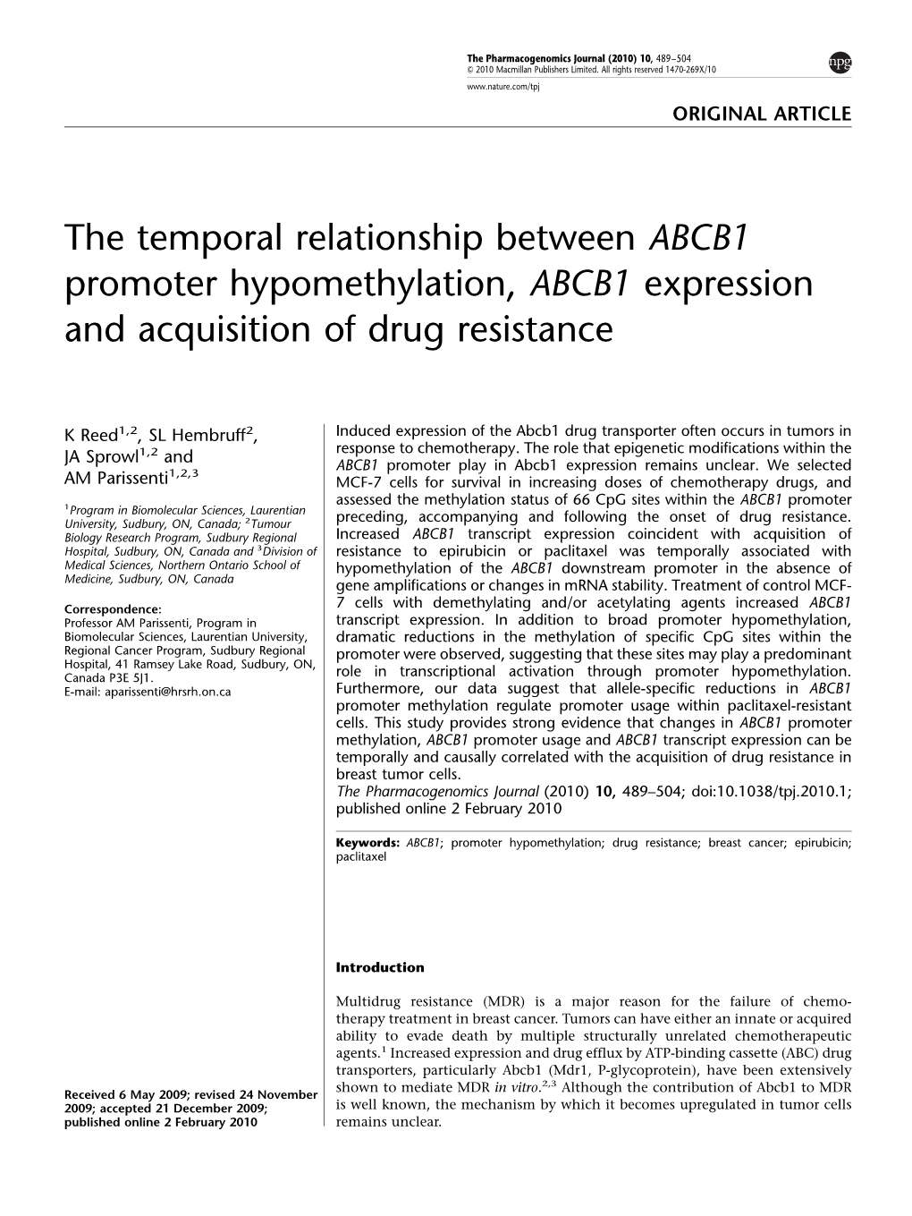 ABCB1 Promoter Hypomethylation, ABCB1 Expression and Acquisition of Drug Resistance