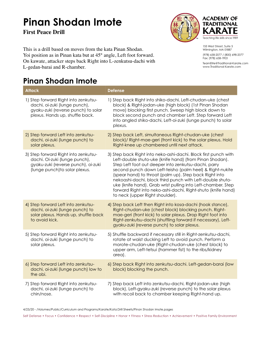 Pinan Shodan Imote First Peace Drill